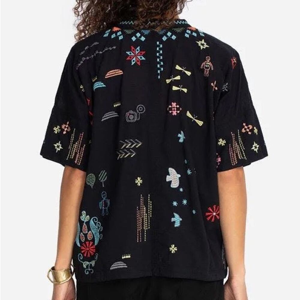 Johnny Was Pete & Greta Seraphina Black Embroidered Short Sleeve Top Women’s XS - Picture 2 of 10